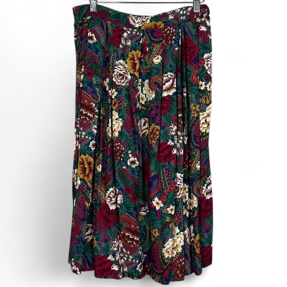 Worthington A-Line Skirt - Burgundy and Green Floral